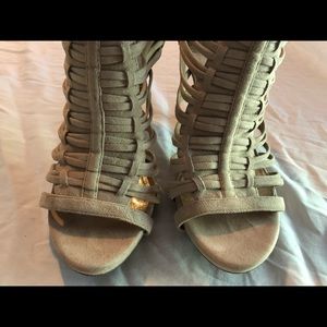 Ann Taylor Loft Caged Suede Blush heels